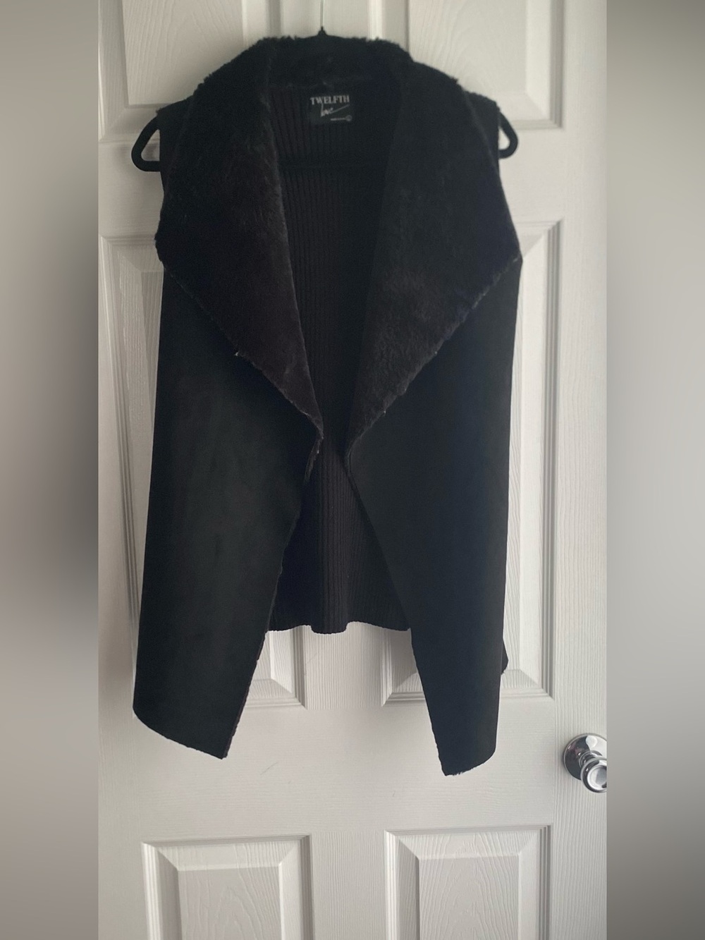 Twelfth Street Black Faux-Shearling Open Vest